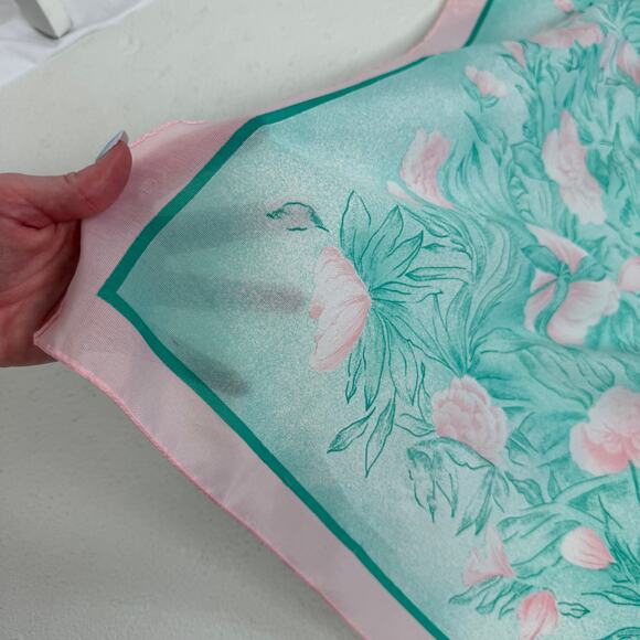 Floral Pink Turquoise Square Scarf, 27x26 - Picture 6 of 10